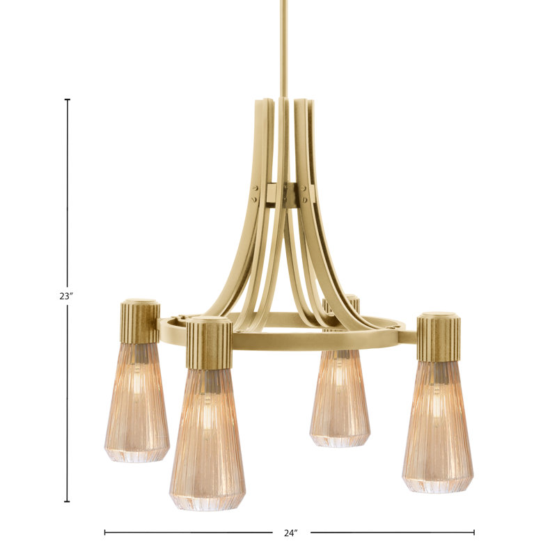 Lustre 4 lumières Brewer présenté en finition nouvel âge laiton avec verre ambré 4 po, Ambre