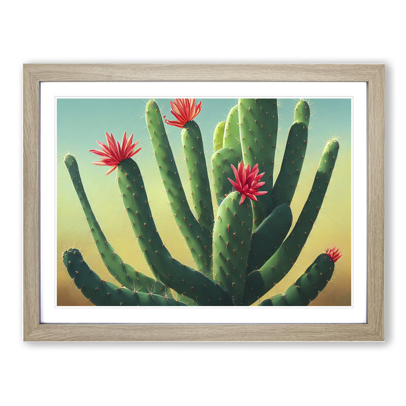 Feisty Cactus - Single Picture Frame Print, 46cm H x 64cm W x 2cm D, Oak