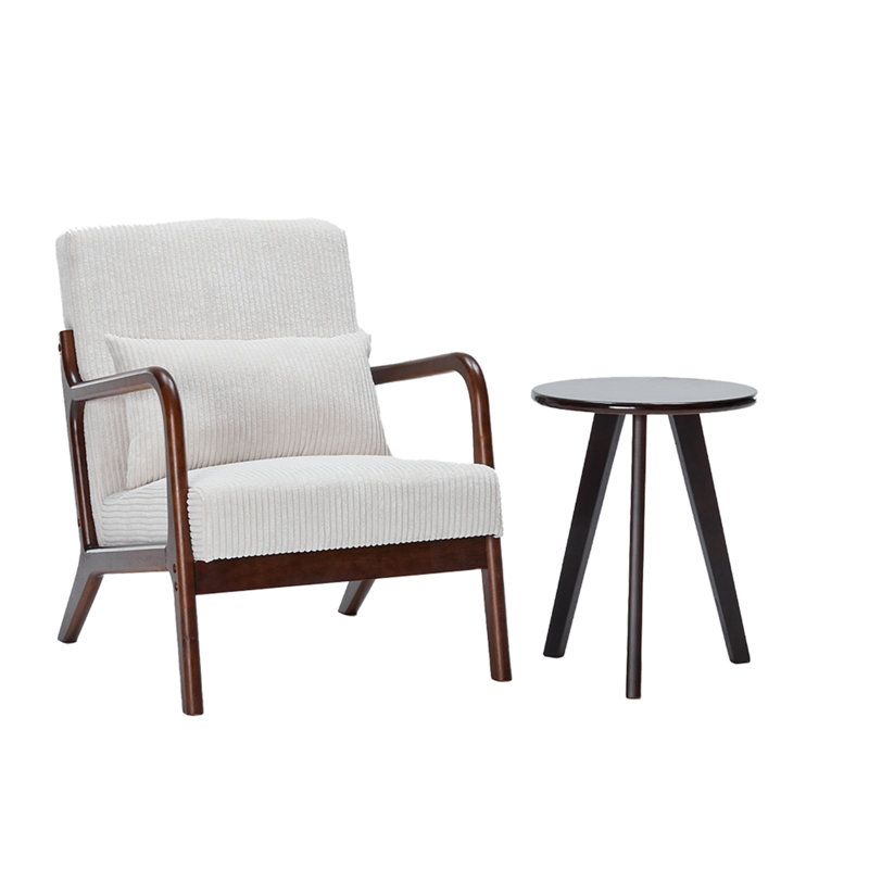 Ensemble de chaise longue et table basse de style rétro luxueux, Beige, Noyer