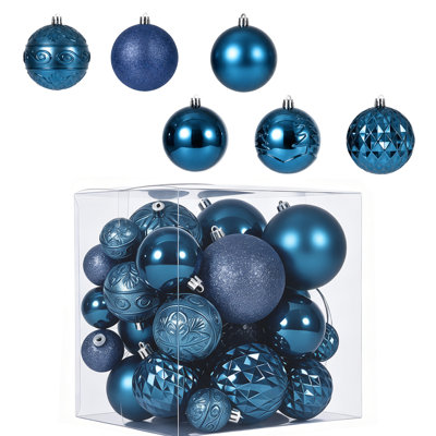 Shatterproof Plastic Christmas Ball Ornaments For Tree, Assorted‑Finish Baubles, Lightweight Hanging Holiday Decor For Xmas Tree Decoration, Blue