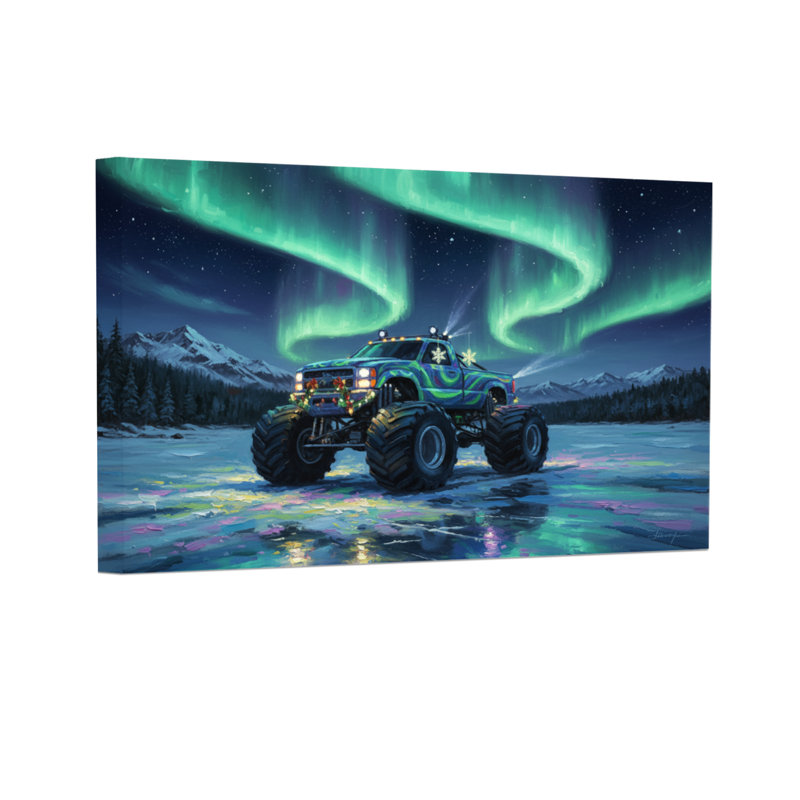 Christmas Monster Truck Under Northern Lights
