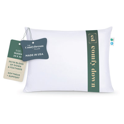 Comfydown 50/50 Down Feather Blend Comfydream Bed Pillow For Sleeping, 100% Egyptian Cotton Cover, Queen Size (20" X 30")