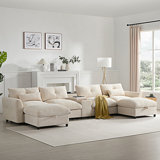 Modular Sectional Sofa With Movable Storage Ottoman And Console, U Shaped Couch