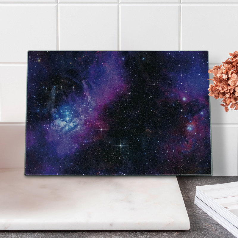 Ambesonne Space Tempered Glass Cutting Board Nebula Dark Galaxy Stars Magenta Blue