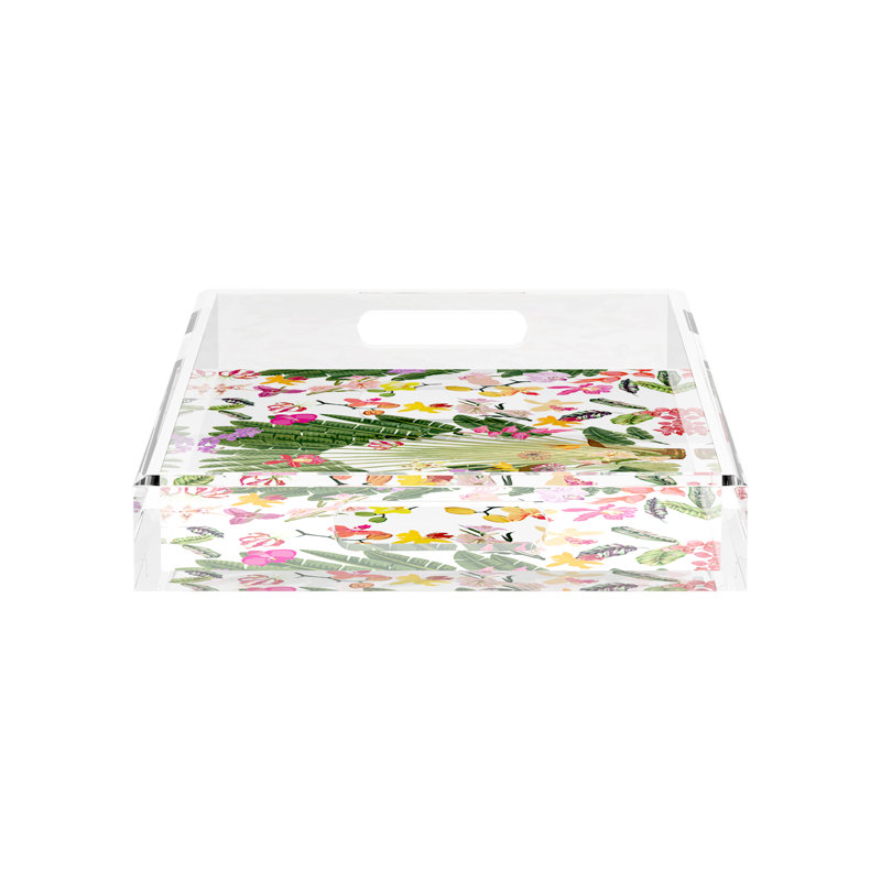 Fantasy Tropical White Acrylic Rectangle Decorative Tray, 17"W x 10.5"D x 2"H
