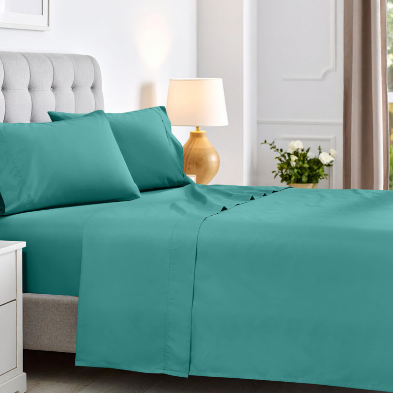 Superior 600 Thread Count Cotton Blend Solid Deep Pocket Bed Sheet Set, Queen Sheet Set, Teal