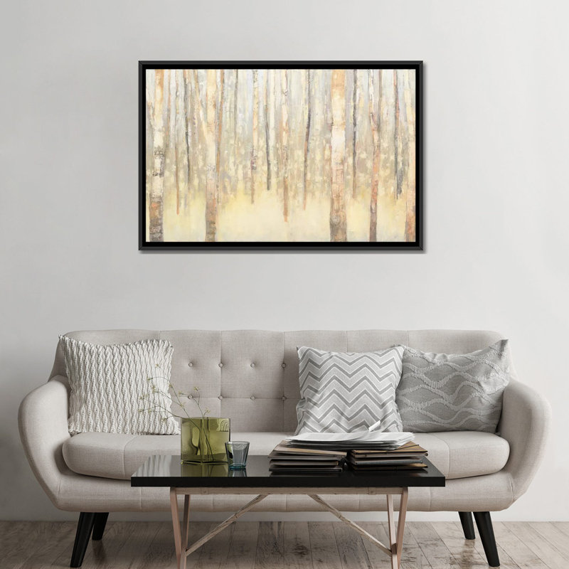 «Birches in Winter I», reproduction d'art sur toile tendue, Toile avec cadre noir, H 32 po x l 48 po x P 1,5 po