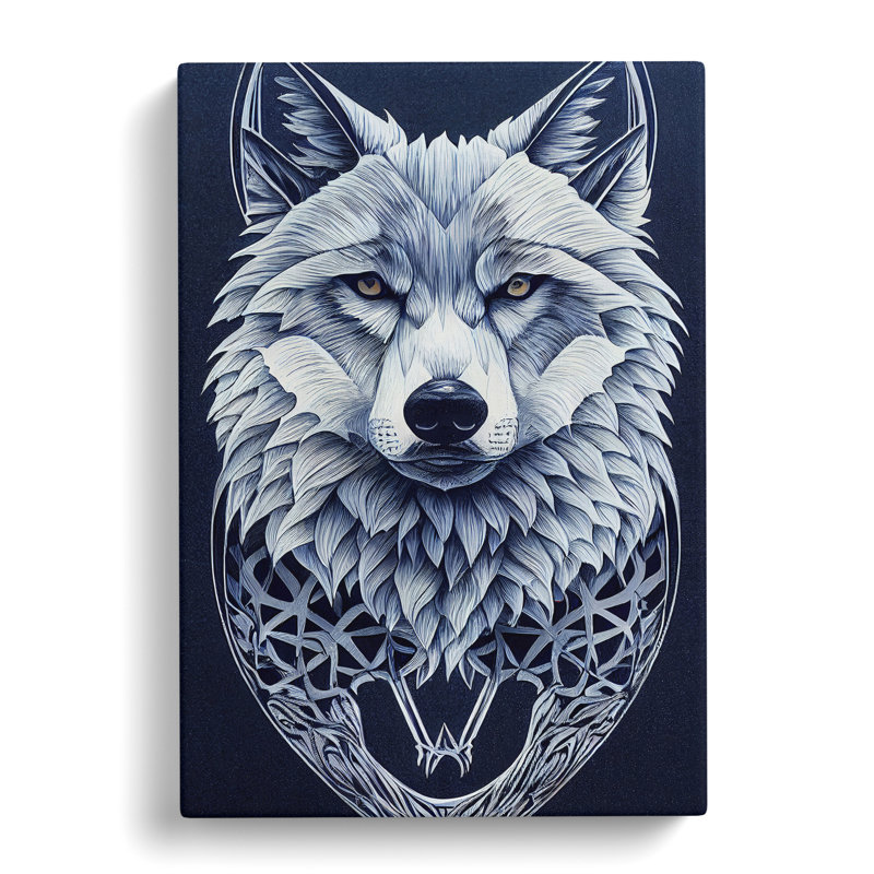 Wolf Art Deco No.2 - Wall Art, Wrapped Canvas, 50cm H x 35cm W, No Matte