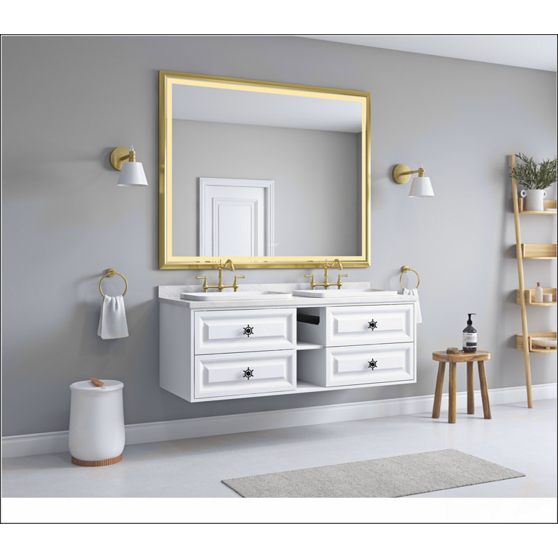 Miroir de salle de bain 60 po x 48 po à DEL avec cadre en aluminium, anti-buée, mémoire, 3 couleurs, réglable en continu