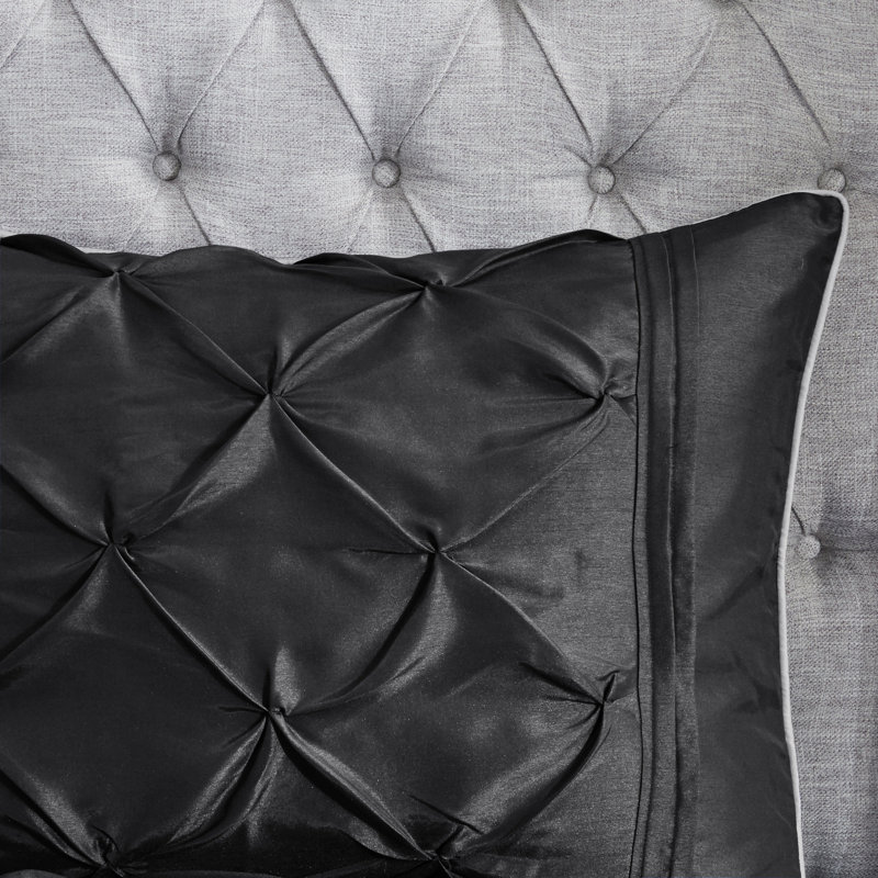 King Black Microfiber Pintuck Comforter Set with Decorative Pillows