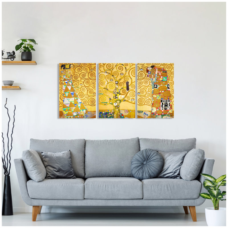 «The Tree of Life (Dance, Tree, Lovers)» par Gustav Klimt, art mural à 3 panneaux pour décorations de bureau à domicile, impression giclée sur toile, triptyque 