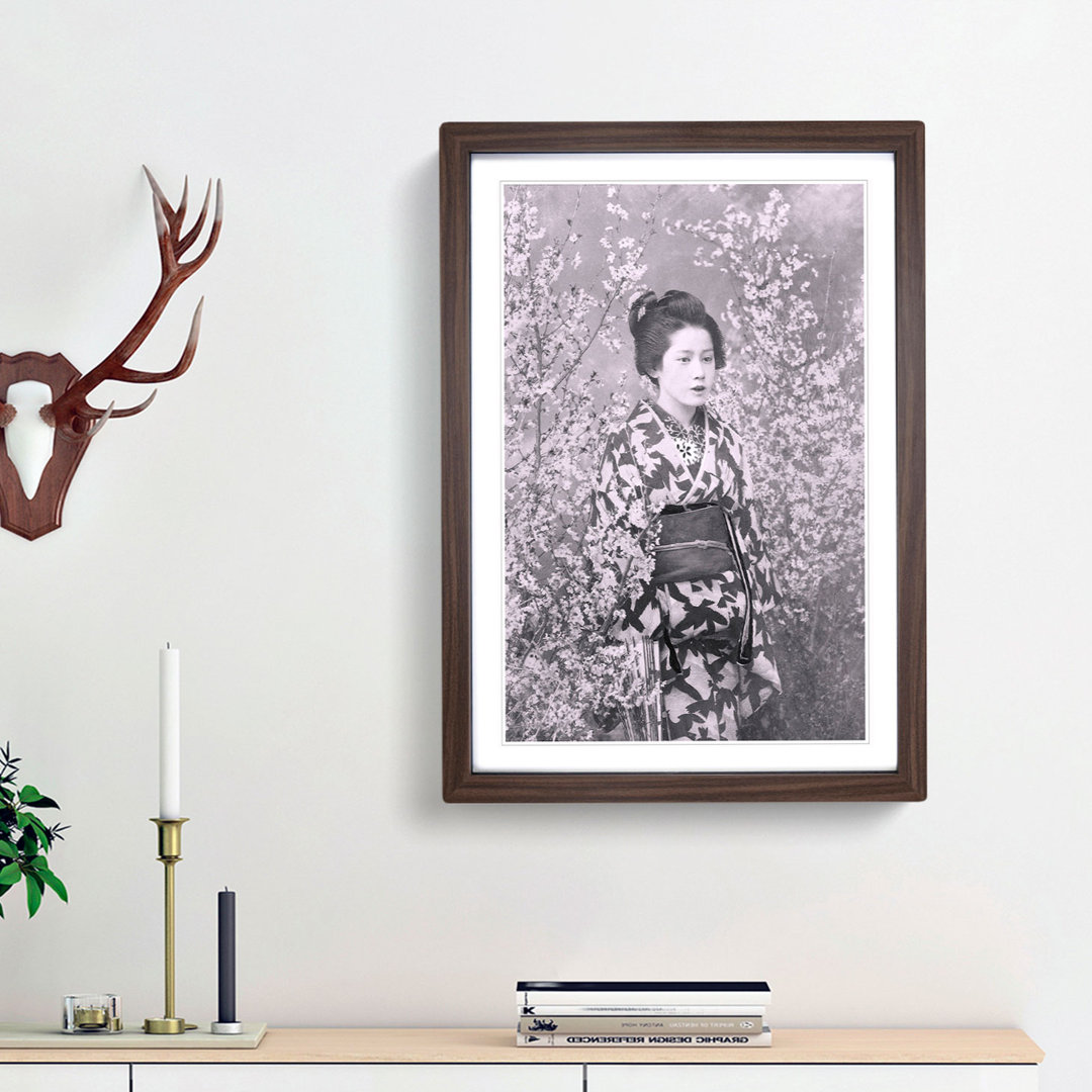 Geisha and Cherry Blossoms by Ogawa Kazumasa - Picture Frame Painting Print