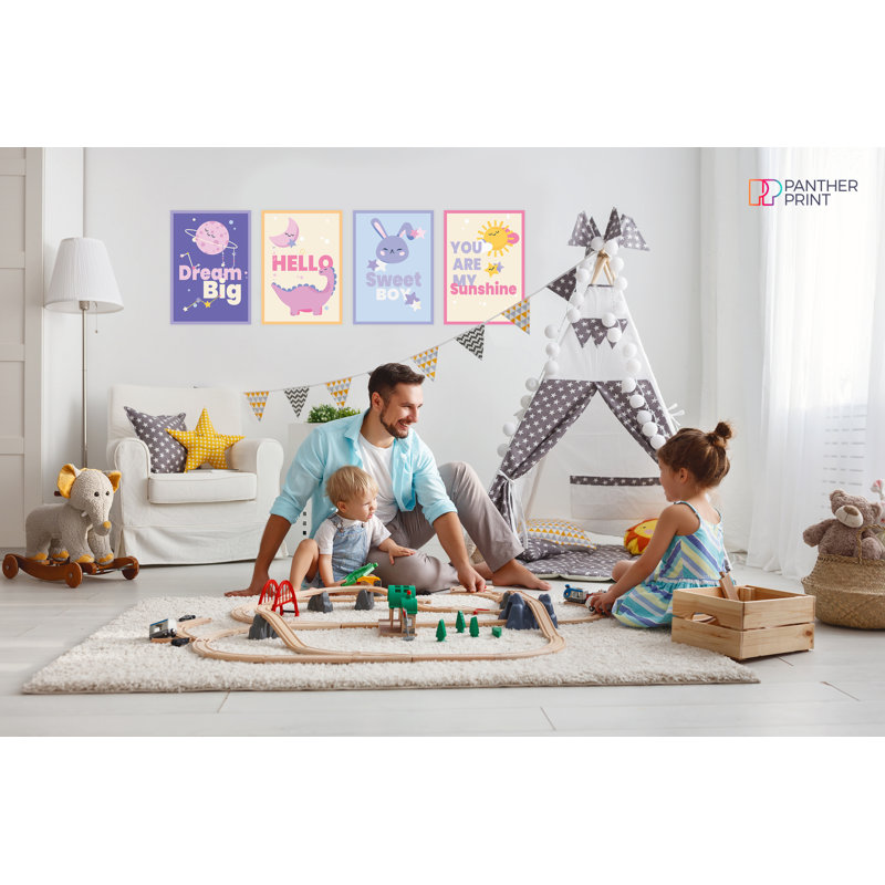 Dream Big, Hello Dinosaur and Moon, Sweet Boy, and You Are My Sunshine 4 Piece Wall Art, 29.7cm H x 21cm W
