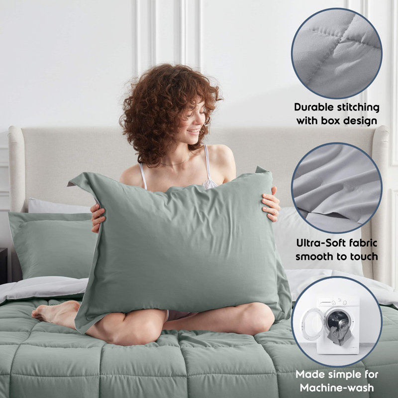California King Sage Green Microfiber Reversible Bed in a Bag Set