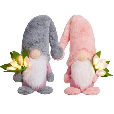 2pc lighted Spring Gnomes Plush,Mothers Day Gnome Gifts for Mom,Tulip Gnome Mothers Day Decorations,Faceless Dwarf Doll Swedish Dwarf Elf Ornaments, Mothers Day Birthday Gifts for Women