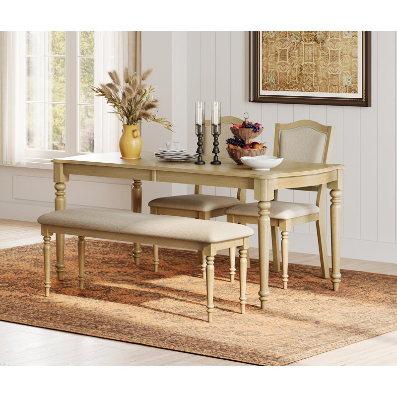 4 Piece Dining Table Set - Includes One Dining Table, 1 Upholstered Bench, 2 Wood Dining Chairs, Farmhouse Dining Set, Oak