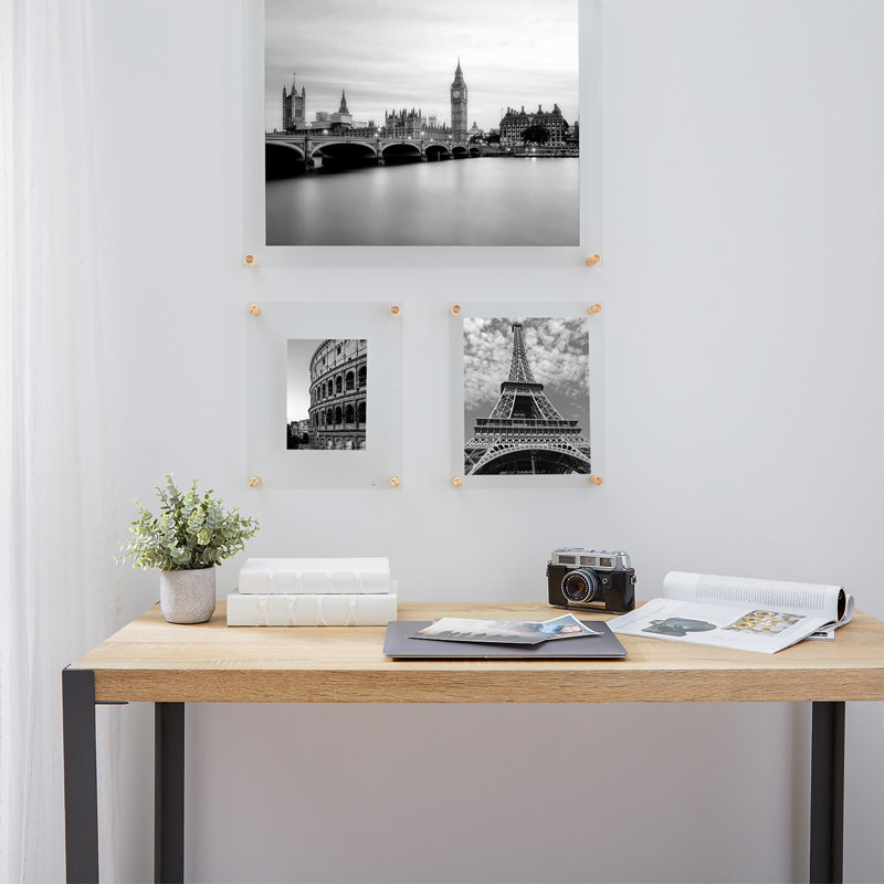 Clear UV-Grade Acrylic Modern Floating Picture Frame - Gold, Gold, 8" W x 10" - 9" W x 12" H