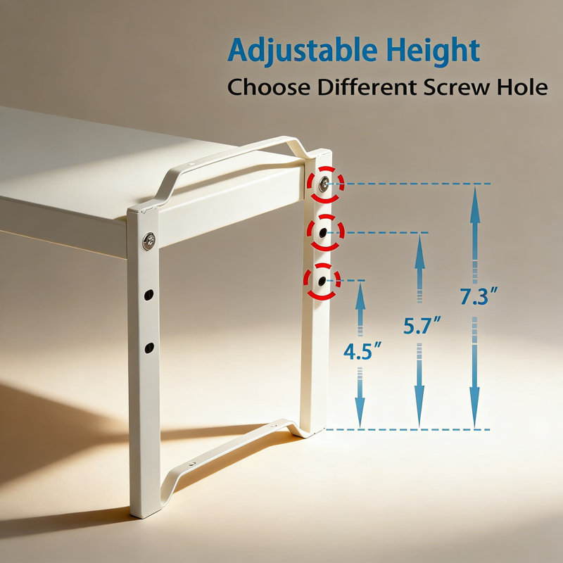 Tablette de rangement pour armoire de cuisine empilable et extensible, support de rangement de comptoir réglable pour garde-manger, vaisselle et épices, paquet de 2 tablettes en métal blanc