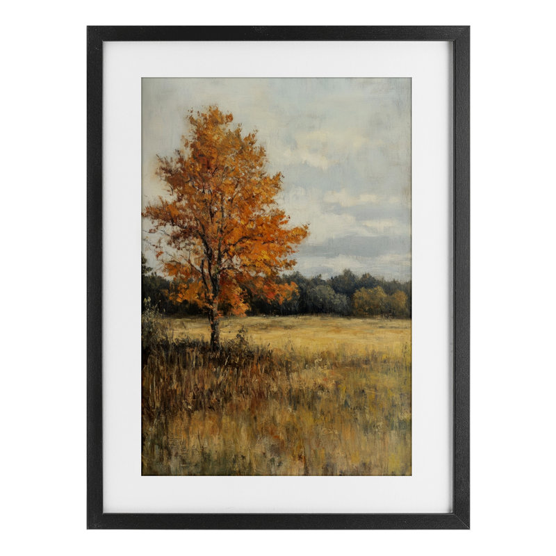 «Orange Tree Landscape», reproduction encadrée sous verre, par Petal Prints Design, H 20 po x l 14 po, Cadre noir minuit
