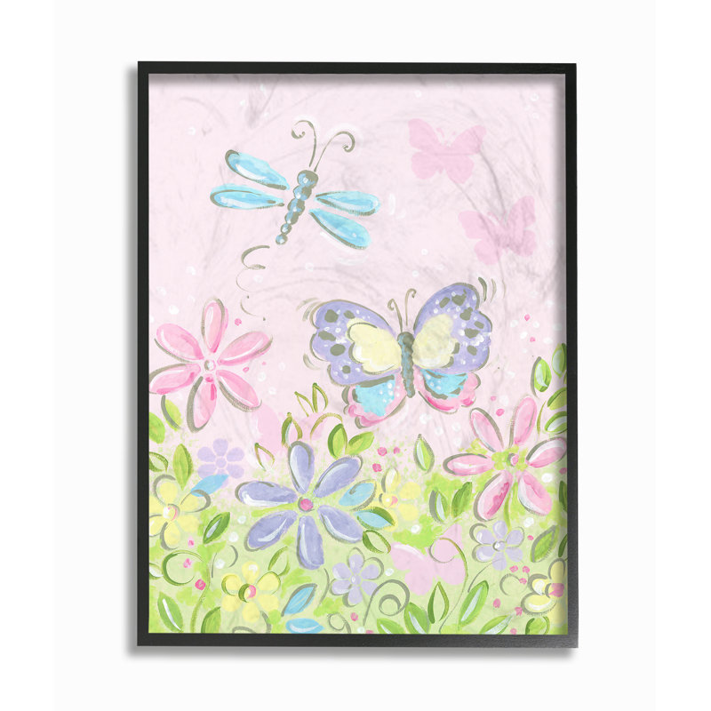«Butterfly and Dragonfly», art encadré / toile Burnam, H 20 po x l 16 po, Giclée encadrée noir minuit