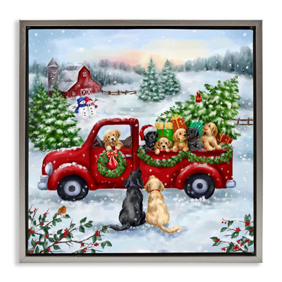 Holiday Truck & Tree Canvas Wall Art by Jean Francois