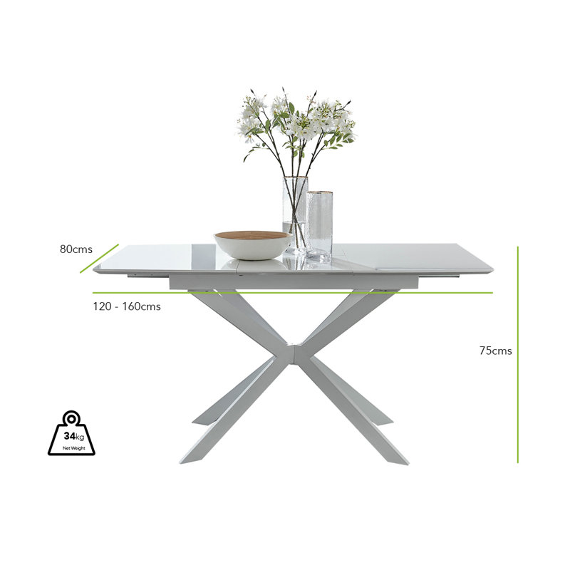Eubanks Modern High Gloss Extendable Dining Table - Luxury Modern Home, H75 x L160 x W80cm