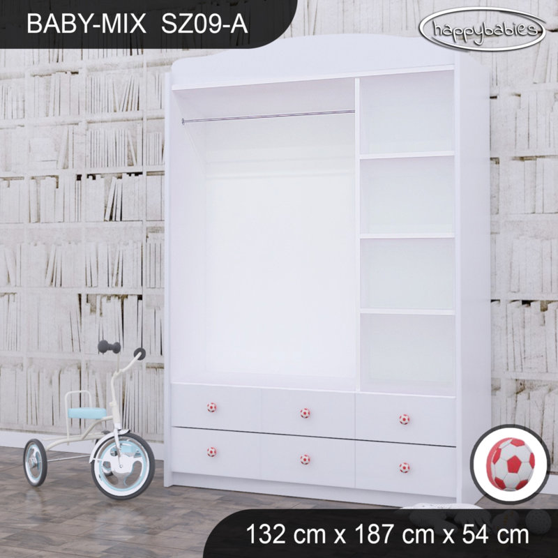 Baby 3 Door Wardrobe, Red/White