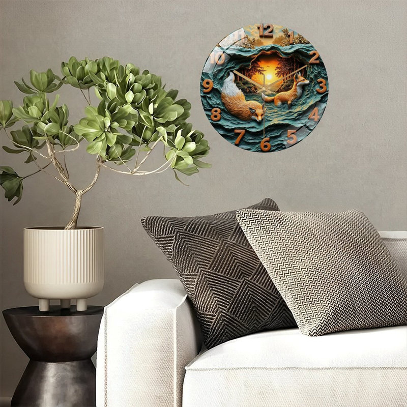 Horloge murale en verre 12 po Sunset Fox