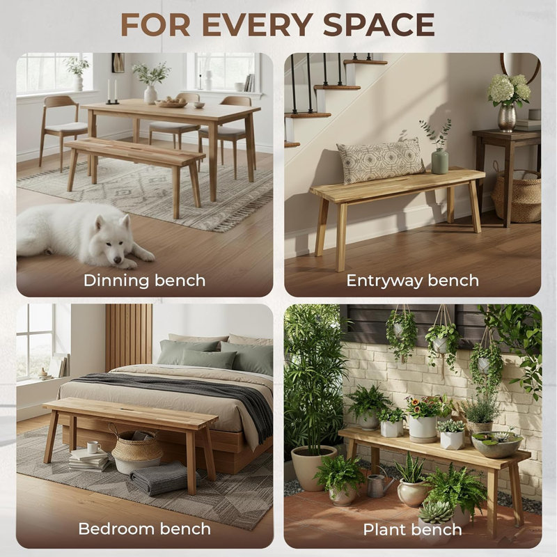 Solid Wood Bench for Entryway, Bed Bench, Dining, Plant Stand - Wooden Bench Indoor (47 inches)