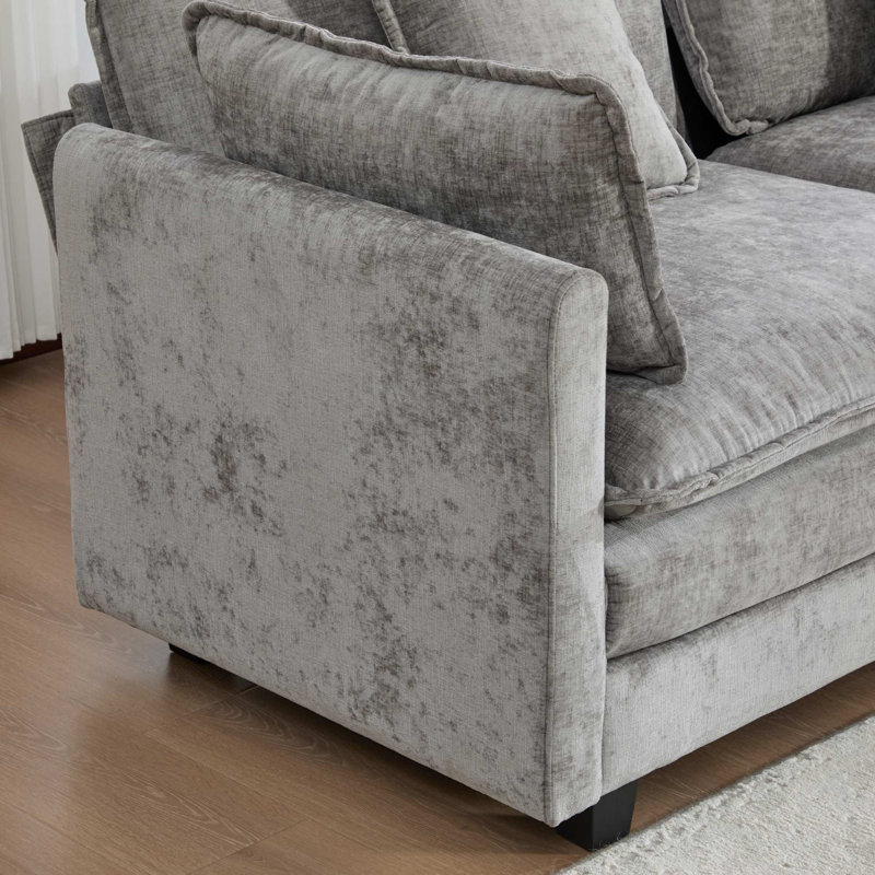 Canapé modulaire Kismet avec tissu chenille et coussins double couche, Gris chenille
