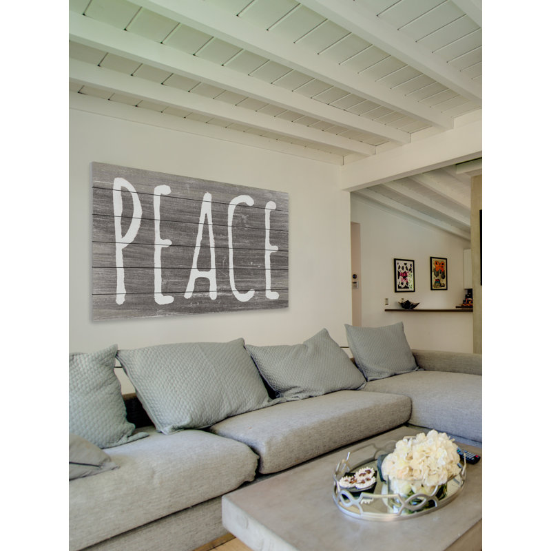 Peace II - reproduction d'art textuel sur bois, H 12 po x l 18 po x 1,5 po