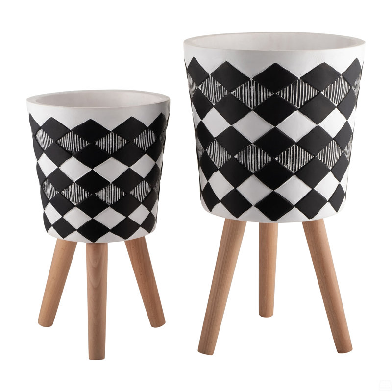 S/2 10/12" Diamond Planter W/ Wood Legs