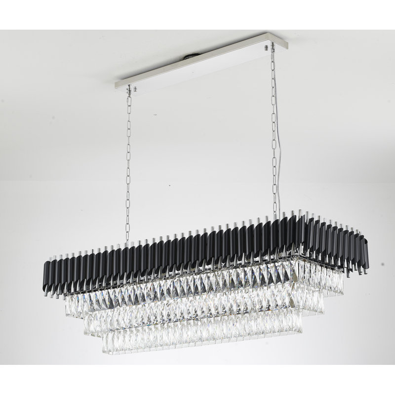 Mellissa Modern 14 Light Rectangular Crystal Chandelier , Black/Chrome