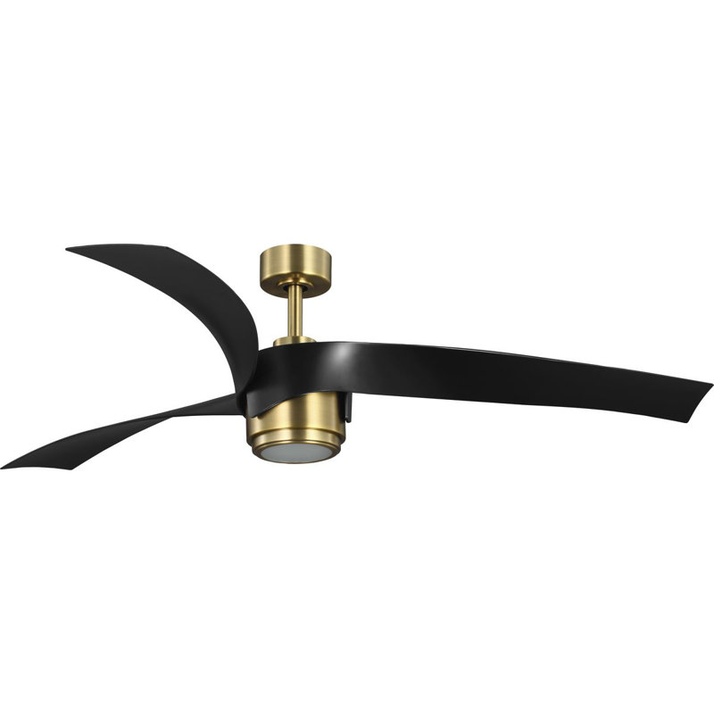 Insigna 3 - Blade LED Propeller Ceiling Fan with Remote Control and Light Kit Included, Matte Black, Vintage Brass