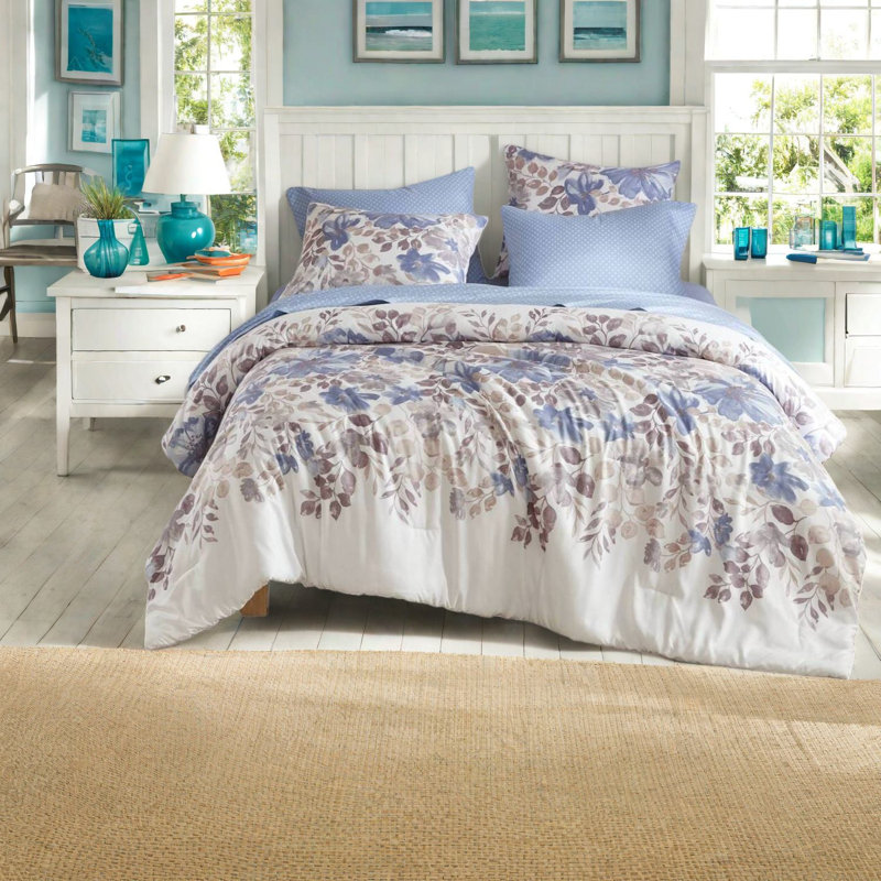 Blue Floral Bedding Sets, Plush Polyester, Art-inspired Design For Home