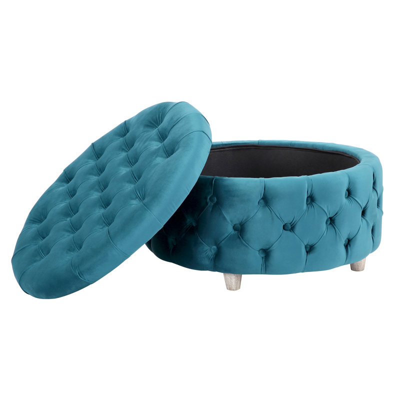 Kirsten Upholstered Pouf, Teal Velvet 