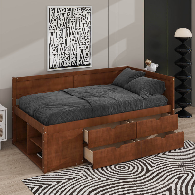 Twin Size Daybed With Drawers And Shelves, Walnut