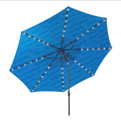 Parasol solaire 11 pi avec DEL et manivelle, inclinable * 8 baleines, auvent résistant pour piscine, cour et patio (sans base)