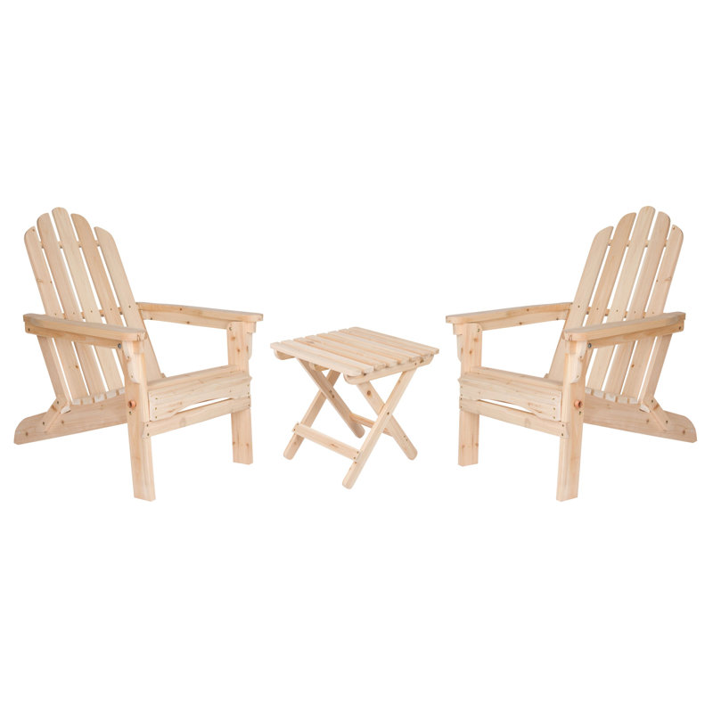 Breeona Wood Folding Adirondack Chairs with Folding Table Set, Natural