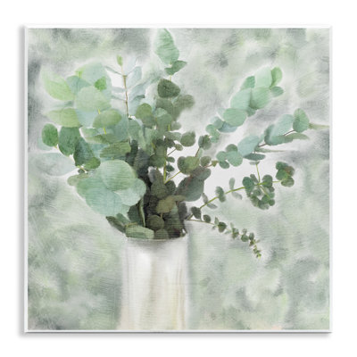 Sage Green Painterly Eucalyptus In White Vase Wall Plaque Art by Kimberly Allen
