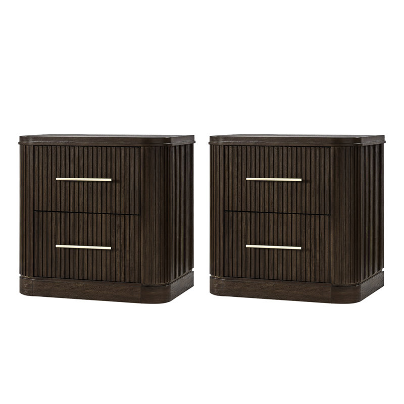 Graciana Modern 26''W 2-Drawer Fluted Nightstand With Built-In Power Strip And Minimal Assembly, Black