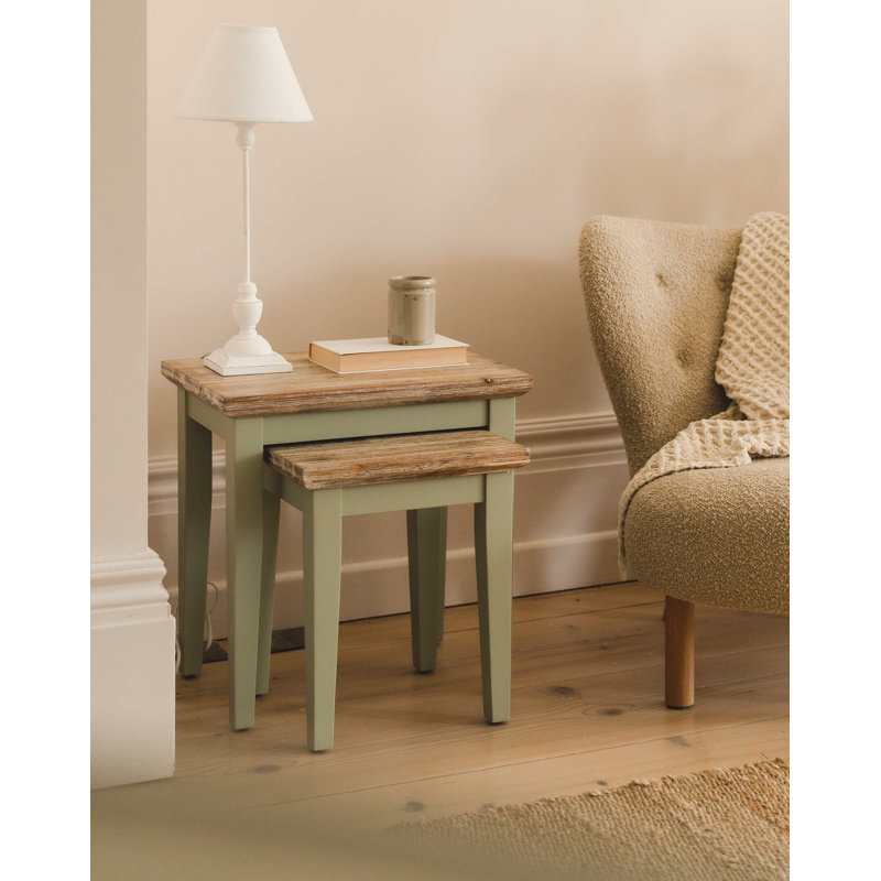 Doria Solid Wood Nesting Tables, Sage Green