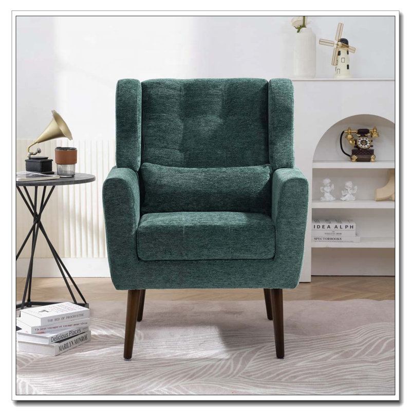 Fauteuil rembourré avec coussin, Vert noirci