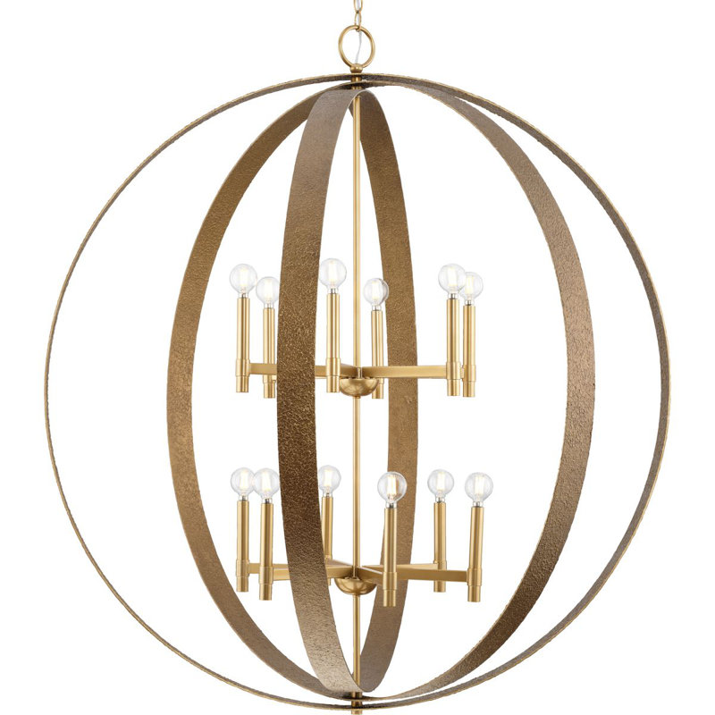 Twelve-Light Rustic Modern Pendant, Soft Gold