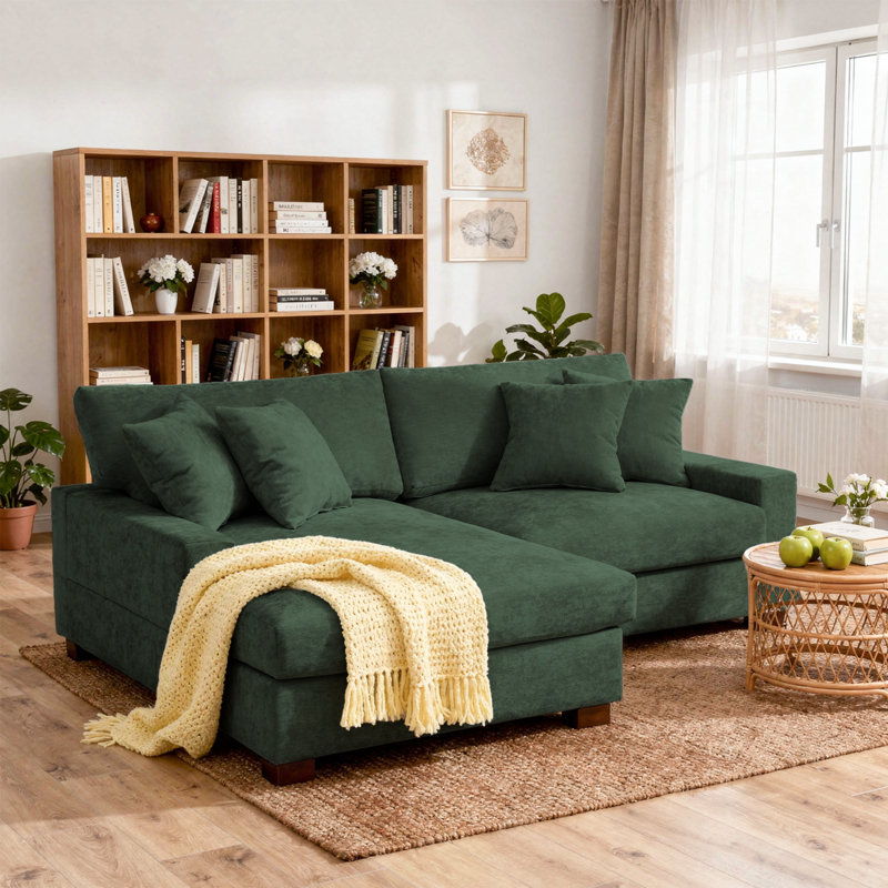Canapé modulaire en chenille 2 pièces, Chenille verte, Face à la gauche
