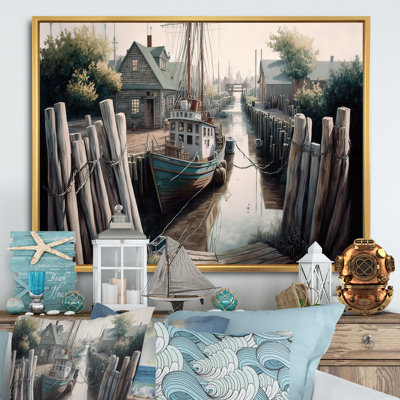 Port rustique avec un bateau de pêche V - photographie sur toile