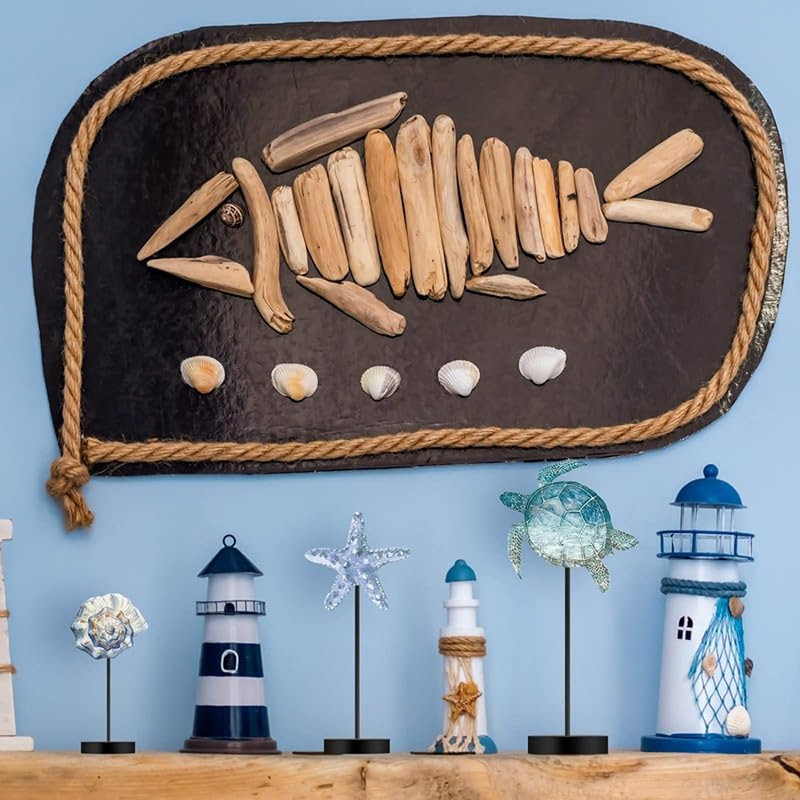 Ensemble de 3 décorations de table en bois de style bord de mer - Tortue de mer et étoile de mer