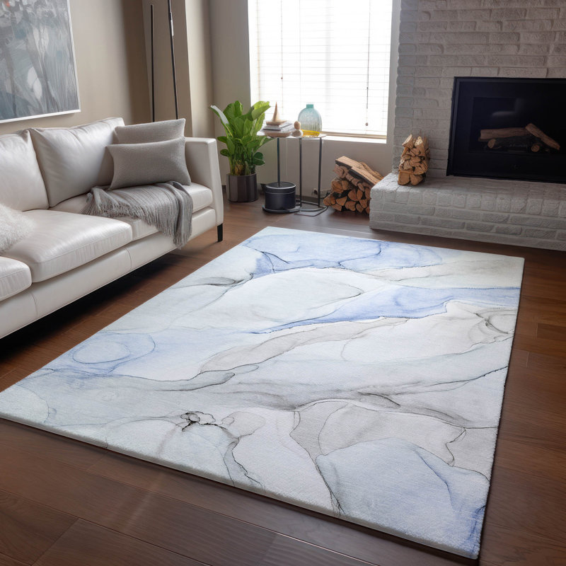 Premium Machine Washable Cerrito AMF515 Blue Rug, Rectangle 5' x 7'6"