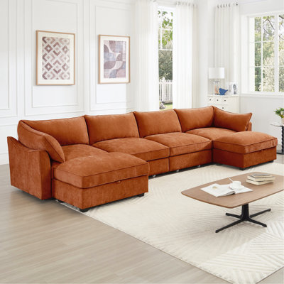 Canapé en U à 4 places avec repose-pieds avec repose-pieds, canapé à 4 places avec 2 repose-pieds mobiles, canapé modulaire surdimensionné avec 6 sièges et tiroir de rangement sous chaque siège, Chenille Orang