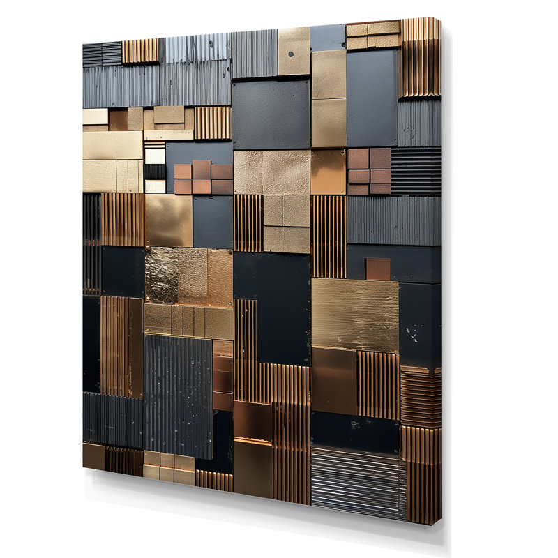 Carreau abstrait brun, charme mosaïque - tuile abstraite, art mural, Toile tendue, H 40 po x l 30 po x P 1,5 po